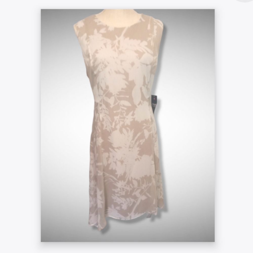 NWT Plus Size Chap's Chiffon Dress Size 16 in Khaki & White Floral